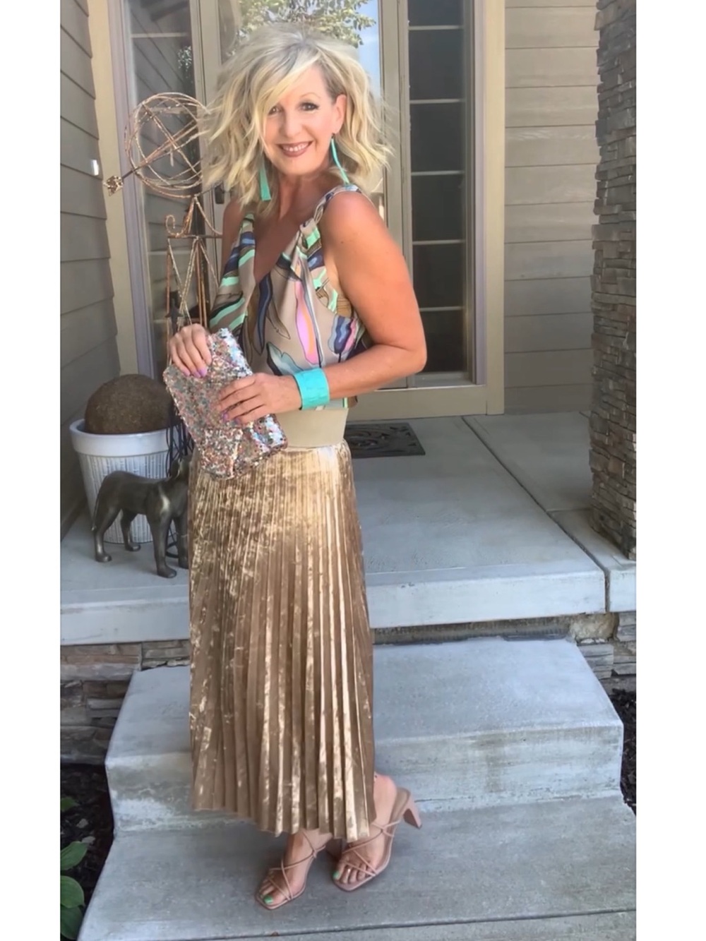 Skies Are Blue Crushed Pleated Midi Skirt in Taupe